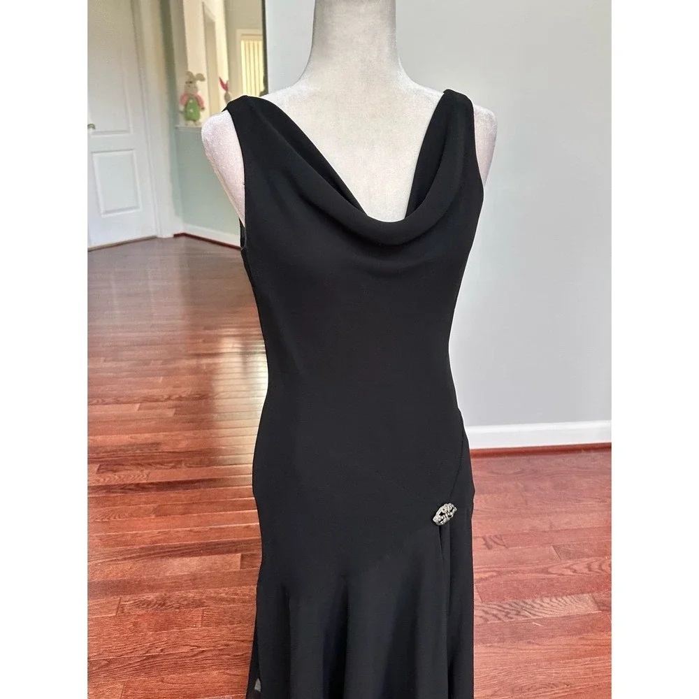 Jones Wear‎ Dress Black Flowey Cowl Neck Feminine Silver Brooch Cocktail Dress